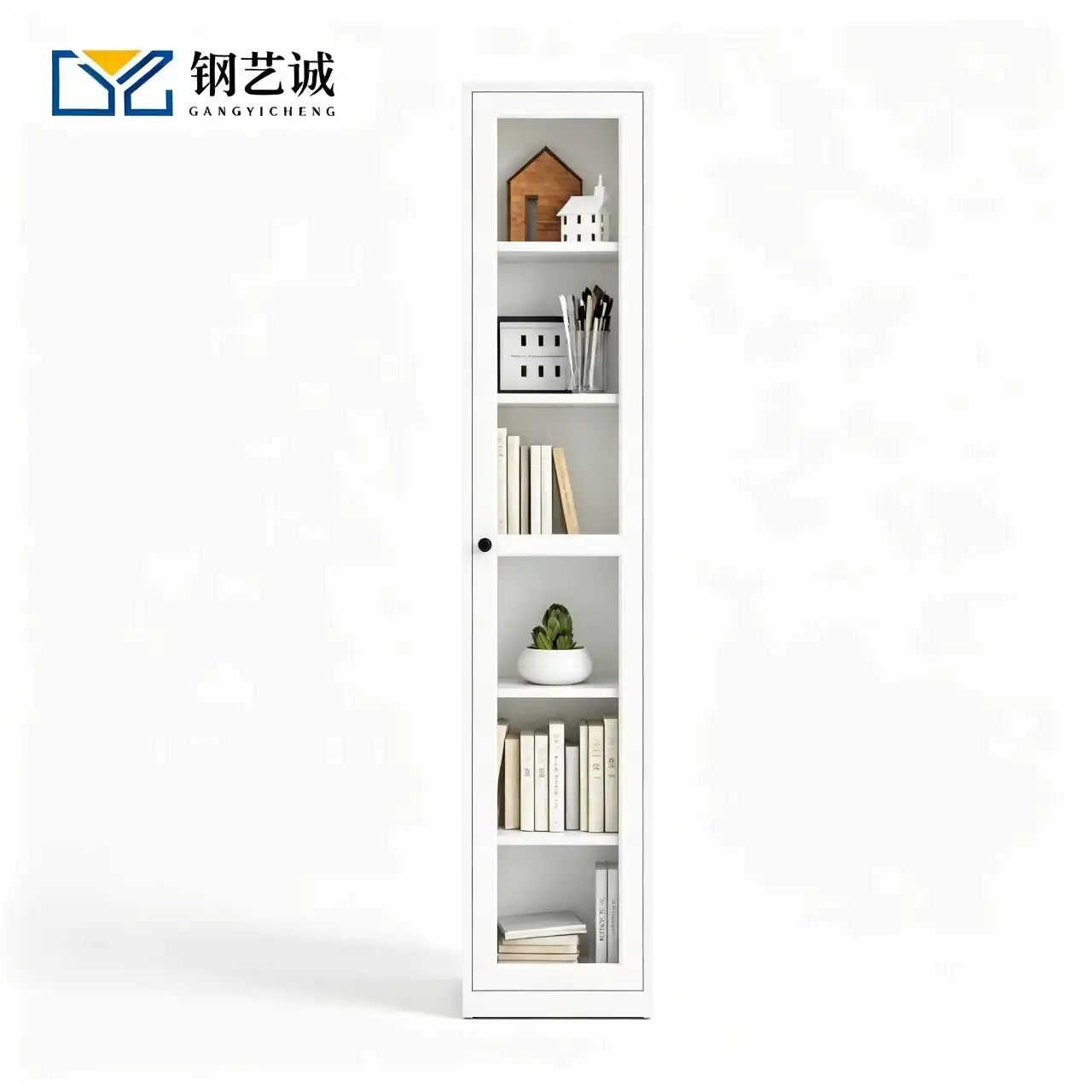 Narrow Frame Glass Door Office Bookcase